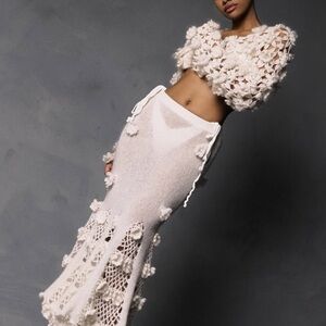 Easteam official set  Elegant White Crochet Skirt and top set